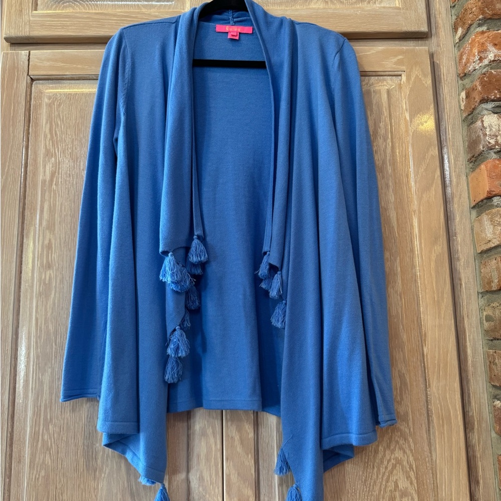 Lilly Pulitzer Blue Tassel Open Front Cardigan size S, never worn